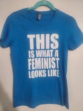 Next Level Apparel Bright Blue Feminist Graphic Tee, size M
